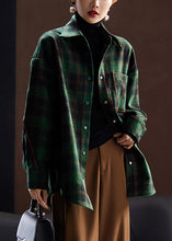 Load image into Gallery viewer, Loose Green Plaid Button Patchwork Woolen Shirt Spring