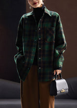 Load image into Gallery viewer, Loose Green Plaid Button Patchwork Woolen Shirt Spring