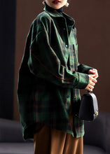 Load image into Gallery viewer, Loose Green Plaid Button Patchwork Woolen Shirt Spring