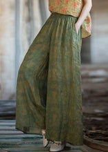 Load image into Gallery viewer, Loose Green Pockets Elastic Waist Linen Wide Leg Pants Summer