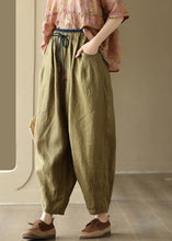 Load image into Gallery viewer, Loose Green Pockets Tie Waist Linen Wide Leg Pants