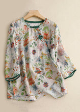 Load image into Gallery viewer, Loose Green Print Button Linen Blouse Bracelet Sleeve