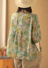 Load image into Gallery viewer, Loose Green Print Button Side Open Linen Shirt Summer