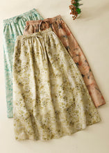 Load image into Gallery viewer, Loose Green Print Elastic Waist Cotton Skirt Summer