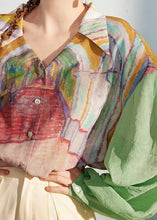 Load image into Gallery viewer, Loose Green Print Patchwork Chiffon Shirt Long Sleeve