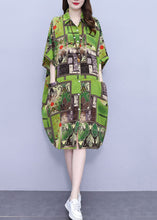 Load image into Gallery viewer, Loose Green Print Pockets Cotton Shirts Dress Half Sleeve