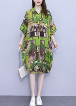 Load image into Gallery viewer, Loose Green Print Pockets Cotton Shirts Dress Half Sleeve