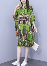 Load image into Gallery viewer, Loose Green Print Pockets Cotton Shirts Dress Half Sleeve