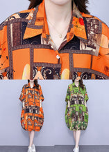 Load image into Gallery viewer, Loose Green Print Pockets Cotton Shirts Dress Half Sleeve