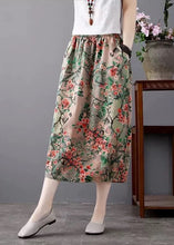 Load image into Gallery viewer, Loose Green Print Pockets Elastic Waist Cotton Skirt Summer