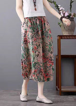 Load image into Gallery viewer, Loose Green Print Pockets Elastic Waist Cotton Skirt Summer