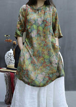 Load image into Gallery viewer, Loose Green Print Side Open Linen Shirts Half Sleeve