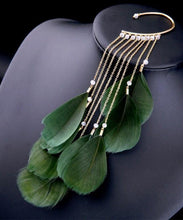 Load image into Gallery viewer, Loose Green Sterling Silver Overgild Zircon Feather Tassel Drop Earrings