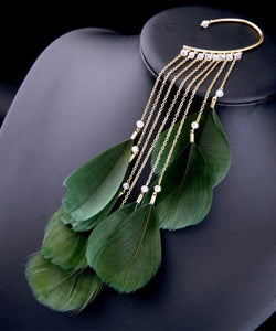 Loose Green Sterling Silver Overgild Zircon Feather Tassel Drop Earrings