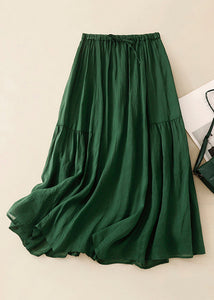 Loose Green Wrinkled Solid Elastic Waist Linen Skirts Summer