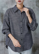 Load image into Gallery viewer, Loose Grey Oversized Striped Linen Blouses Spring