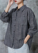 Load image into Gallery viewer, Loose Grey Oversized Striped Linen Blouses Spring