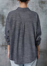 Load image into Gallery viewer, Loose Grey Oversized Striped Linen Blouses Spring