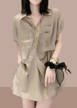 Load image into Gallery viewer, Loose Grey Peter Pan Collar Button Cotton Two Piece Set Summer