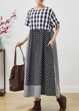 Load image into Gallery viewer, Loose Grey Plaid Patchwork Cotton Long Dress Summer