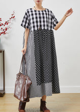 Load image into Gallery viewer, Loose Grey Plaid Patchwork Cotton Long Dress Summer