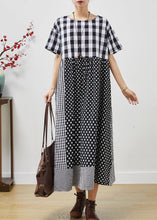 Load image into Gallery viewer, Loose Grey Plaid Patchwork Cotton Long Dress Summer