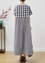 Load image into Gallery viewer, Loose Grey Plaid Patchwork Cotton Long Dress Summer