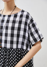 Load image into Gallery viewer, Loose Grey Plaid Patchwork Cotton Long Dress Summer