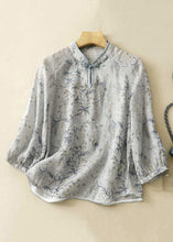 Load image into Gallery viewer, Loose Grey Stand Collar Button Print Cotton Shirt Bracelet Sleeve