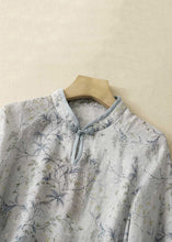 Load image into Gallery viewer, Loose Grey Stand Collar Button Print Cotton Shirt Bracelet Sleeve