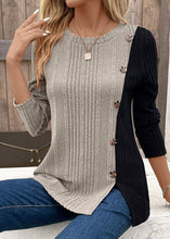 Load image into Gallery viewer, Loose Khaki O Neck Patchwork Knit Shirt Tops Fall