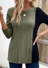 Load image into Gallery viewer, Loose Khaki O Neck Patchwork Knit Shirt Tops Fall