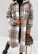 Load image into Gallery viewer, Loose Khaki Peter Pan Collar Pockets Plaid Woolen Coat Fall