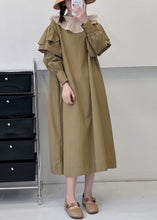 Load image into Gallery viewer, Loose Khaki Ruffled Tie Waist Cotton Dress Long Sleeve