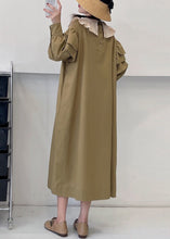 Load image into Gallery viewer, Loose Khaki Ruffled Tie Waist Cotton Dress Long Sleeve