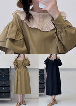 Load image into Gallery viewer, Loose Khaki Ruffled Tie Waist Cotton Dress Long Sleeve