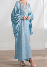 Load image into Gallery viewer, Loose Light Blue Tasseled Zircon Silk Long Dresses Batwing Sleeve