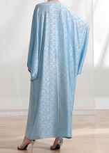 Load image into Gallery viewer, Loose Light Blue Tasseled Zircon Silk Long Dresses Batwing Sleeve