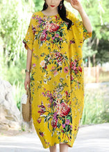 Load image into Gallery viewer, Loose Light Khaki O Neck Print Pockets Cotton Dress Summer