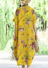 Load image into Gallery viewer, Loose Light Khaki O Neck Print Pockets Cotton Dress Summer