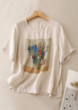 Load image into Gallery viewer, Loose Linen O Neck Print Side Open Linen T Shirts Summer