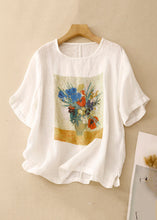 Load image into Gallery viewer, Loose Linen O Neck Print Side Open Linen T Shirts Summer