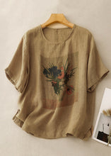 Load image into Gallery viewer, Loose Linen O Neck Print Side Open Linen T Shirts Summer