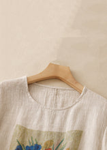 Load image into Gallery viewer, Loose Linen O Neck Print Side Open Linen T Shirts Summer