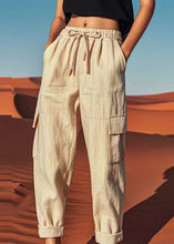 Load image into Gallery viewer, Loose Linen Pockets Patchwork Tie Waist Crop Pants Summer