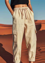 Load image into Gallery viewer, Loose Linen Pockets Patchwork Tie Waist Crop Pants Summer