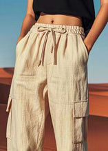 Load image into Gallery viewer, Loose Linen Pockets Patchwork Tie Waist Crop Pants Summer