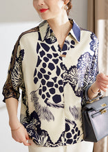 Load image into Gallery viewer, Loose Navy Peter Pan Collar Print Chiffon Blouses Bracelet Sleeve