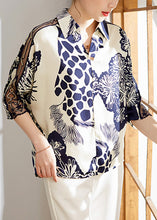 Load image into Gallery viewer, Loose Navy Peter Pan Collar Print Chiffon Blouses Bracelet Sleeve