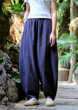 Load image into Gallery viewer, Loose Navy Pockets Elastic Waist Linen Pants Trousers Summer